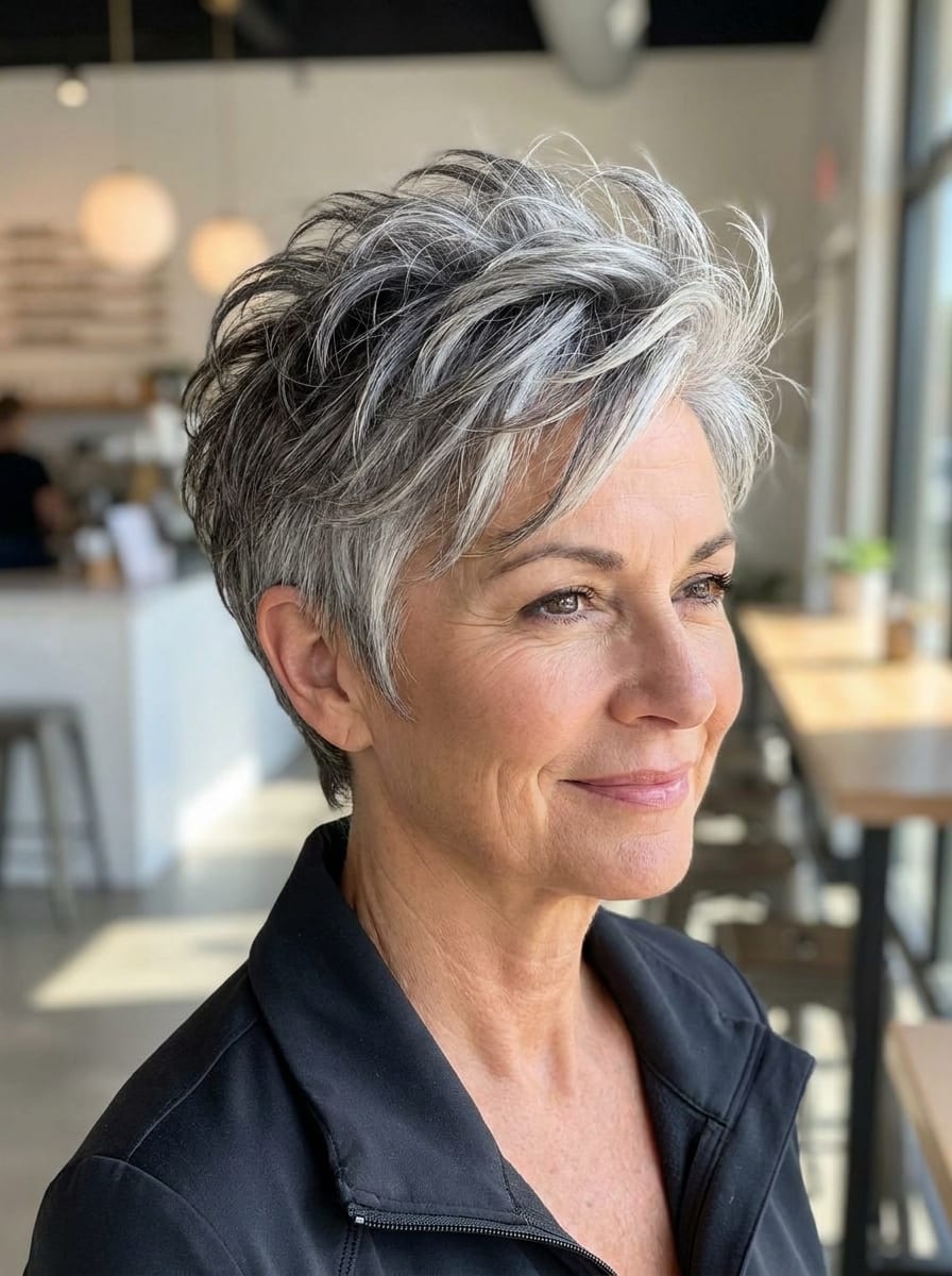 Salt-and-Pepper Pixie - Graue Haare Frisur